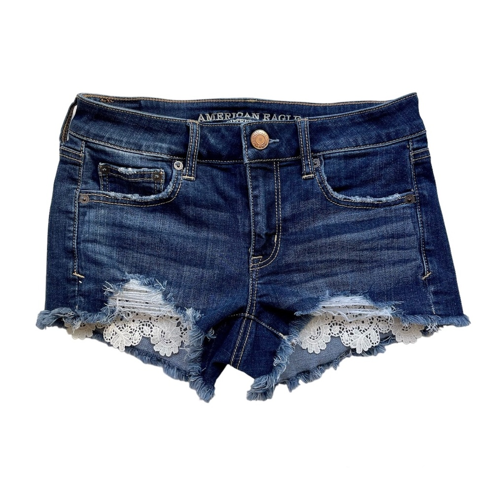 American Eagle Outfitters Super Stretch Denim Shorts Crochet Trim Size 4